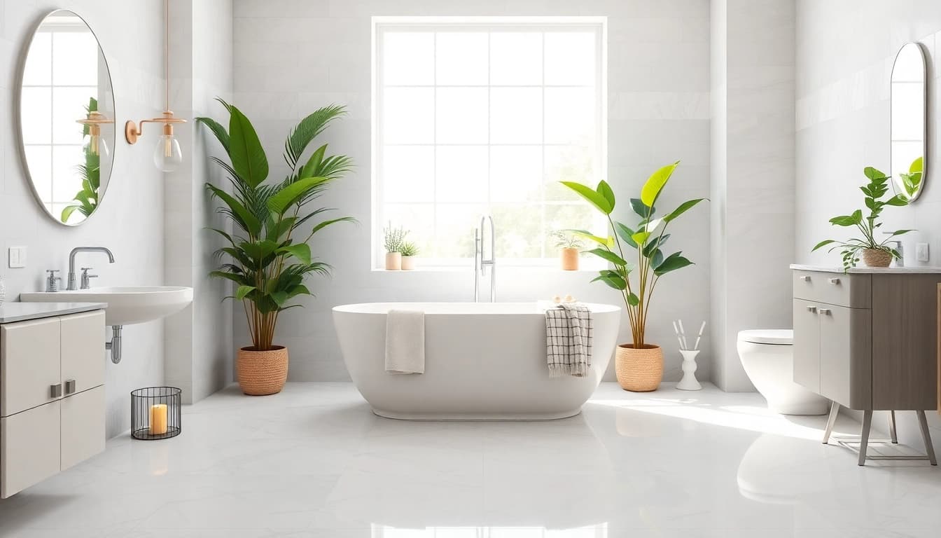 Stunning bath reconstruction showcasing modern tiles and fixtures in a bright, inviting space.