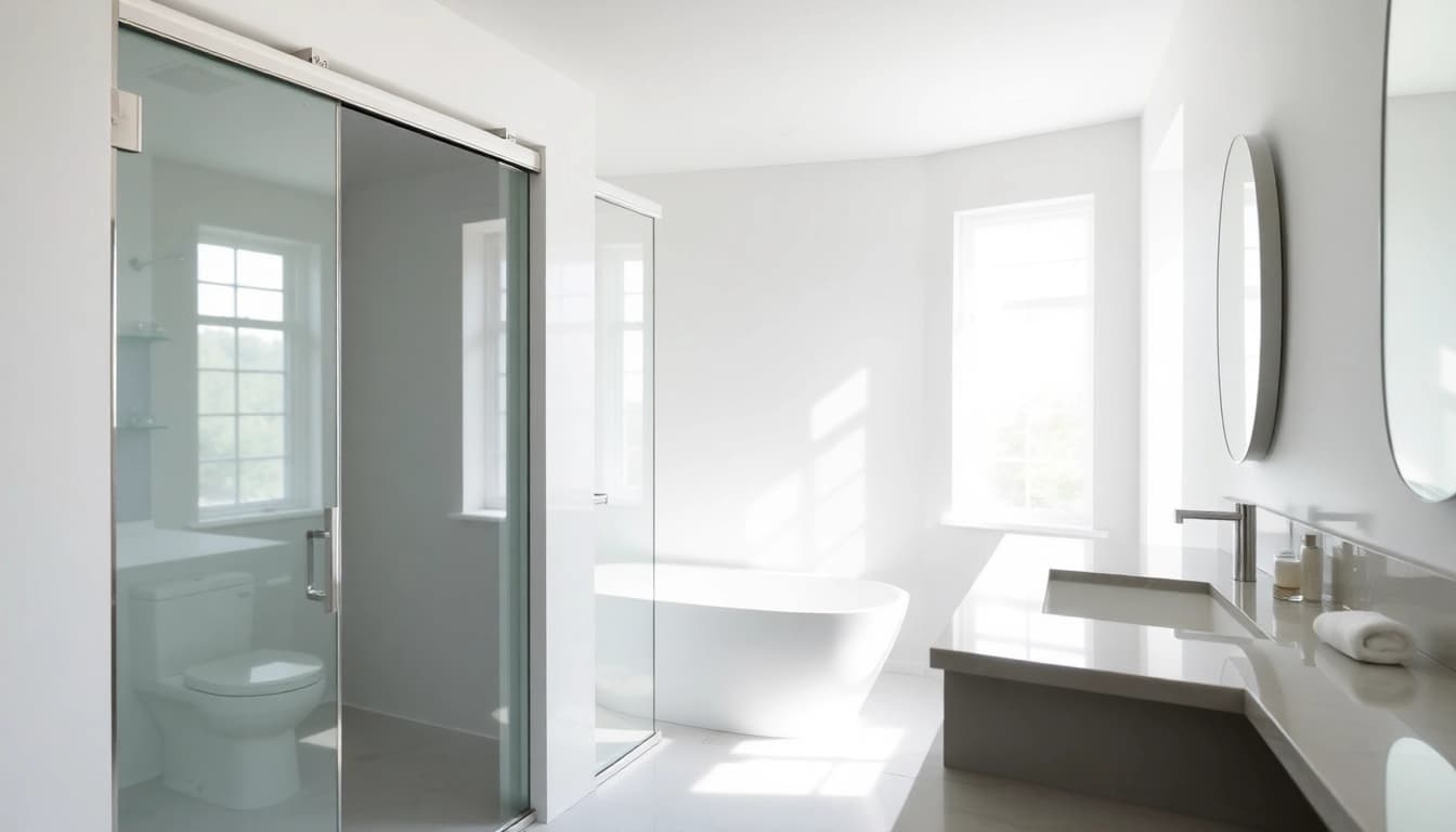 Showcase of stunning shower doors sliding, showcasing clear glass and chrome frame in a modern bathroom design.