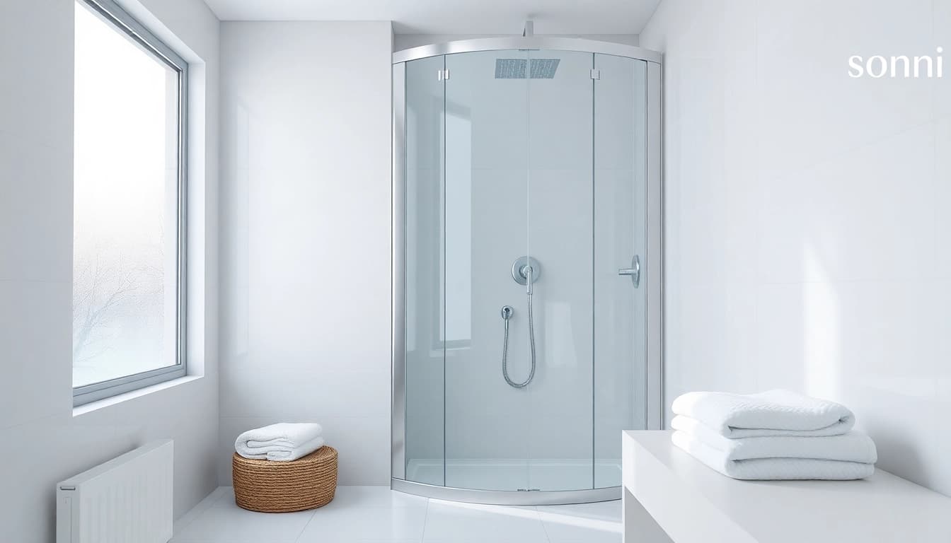 Erleben Sie die elegante sonni Duschkabine 100x100 in einem modernen Badezimmer mit sanften Farben.
