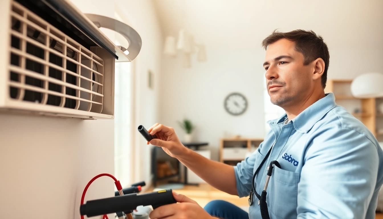 Professional HVAC technician providing Air Conditioning Repair Tampa services in a bright home setting.