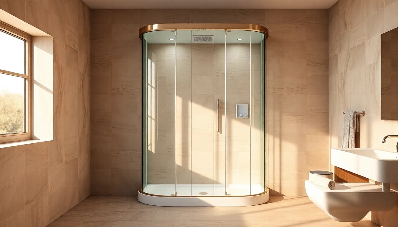 Erleben Sie die sonni Duschkabine in einem eleganten Badezimmer mit stilvollem Design.