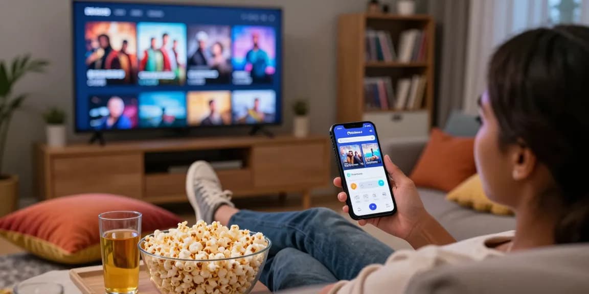 Pikashow APK displayed on a smartphone while streaming movies in a cozy home setting.
