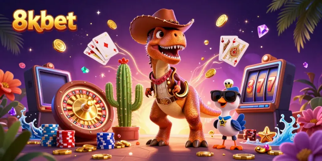 Experience thrilling gaming at 8xbet with vibrant 3D casino characters and dynamic game elements.