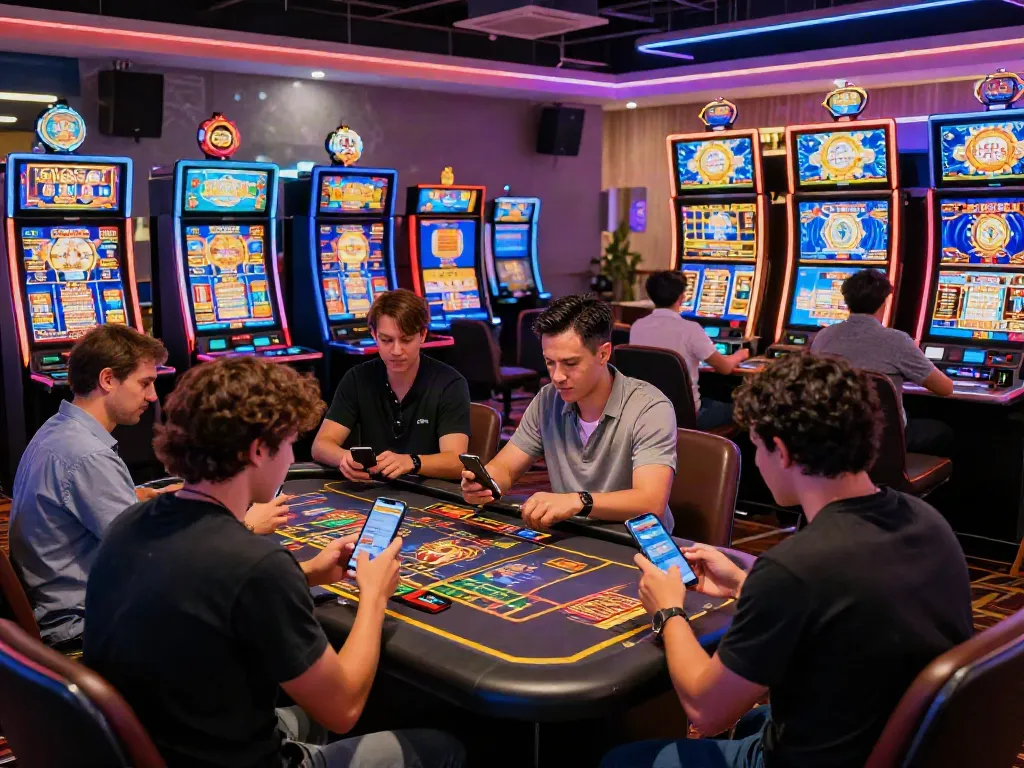 Engaging scene of players enjoying m88.com login alternatif in a lively online casino environment.
