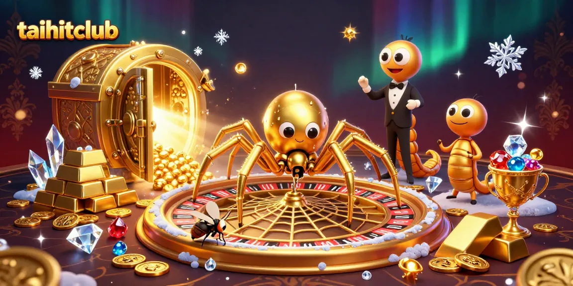 Place bets with excitement at taihitclub's golden spider casino illustrated scene featuring a roulette web.