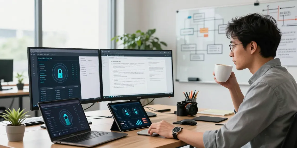 Analyst reviewing document fraud detection software in a modern office setup.