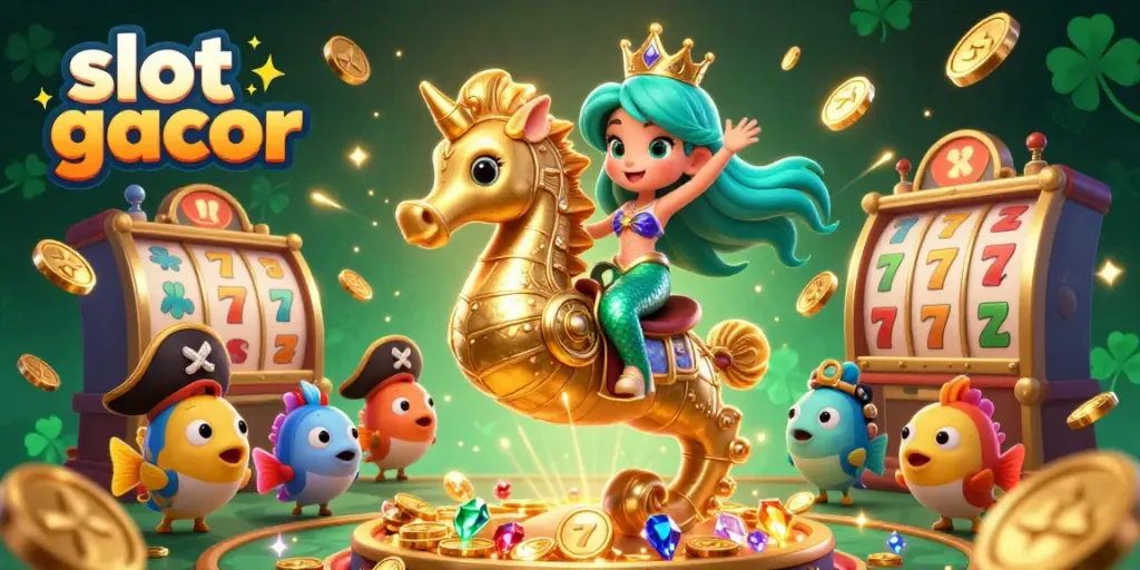 Menangkan slot gacor dengan ilustrasi detail 3D putri duyung dan kuda laut, atmosfer mewah membuat pengalaman bermain lebih seru.