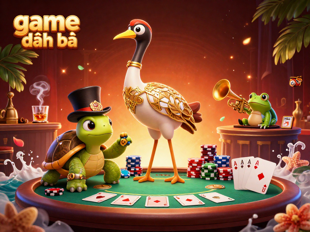 Engage with game đánh bài at a vibrant speakeasy featuring colorful poker elements and lively characters.