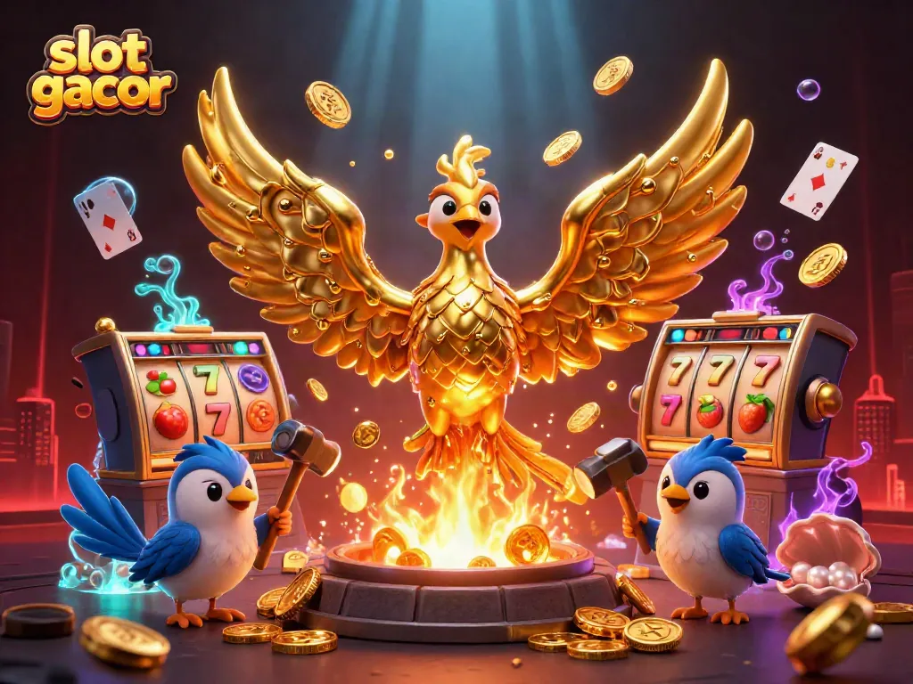 Spin the slot gacor reels with golden phoenix and casino treasures in a vibrant 3D scene.