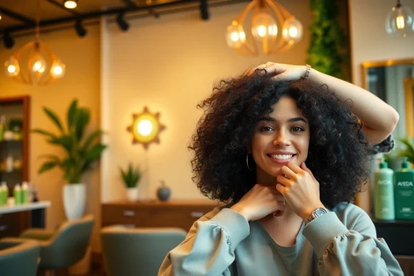 Perm service at Omnia Salon in San Diego, showcasing professional hairstylist applying waves.