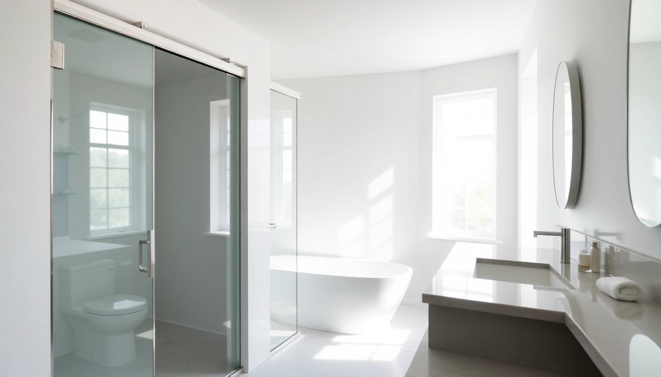 Showcase of stunning shower doors sliding, showcasing clear glass and chrome frame in a modern bathroom design.