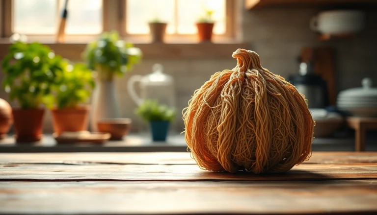 Refresh your kitchen with a natural kitchen loofah, showcasing its unique texture and vibrant colors.