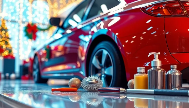 Give the perfect Christmas car detailing gift with a beautifully detailed car surrounded by festive decorations.