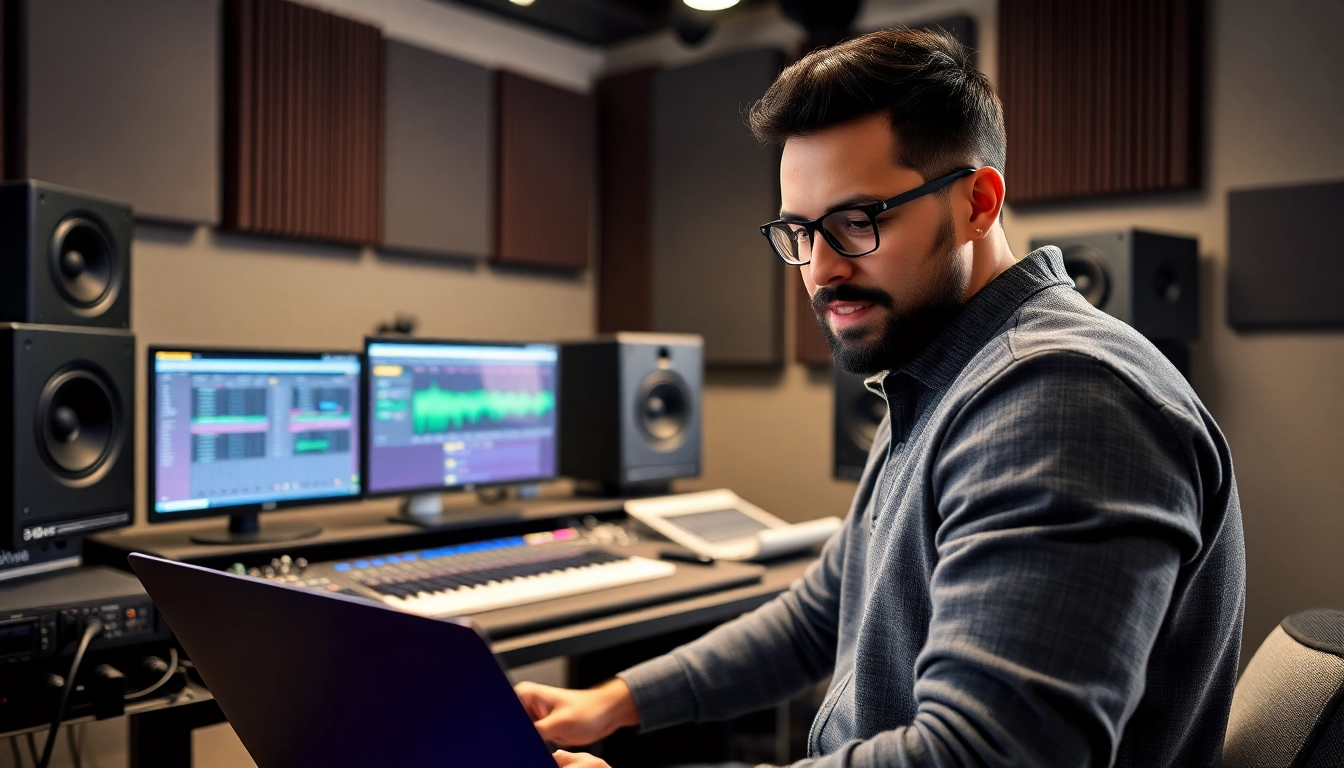 Explore online mastering services in action featuring a professional engineer at their workstation.