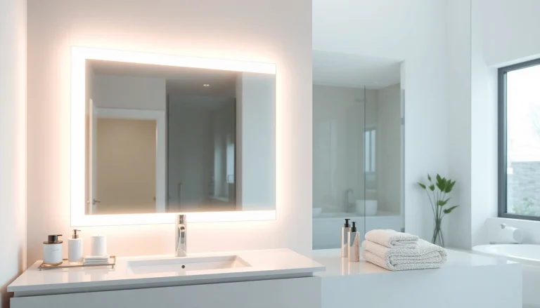 Illuminate your bathroom with an elegant led mirror, featuring a sleek design and modern sophistication.