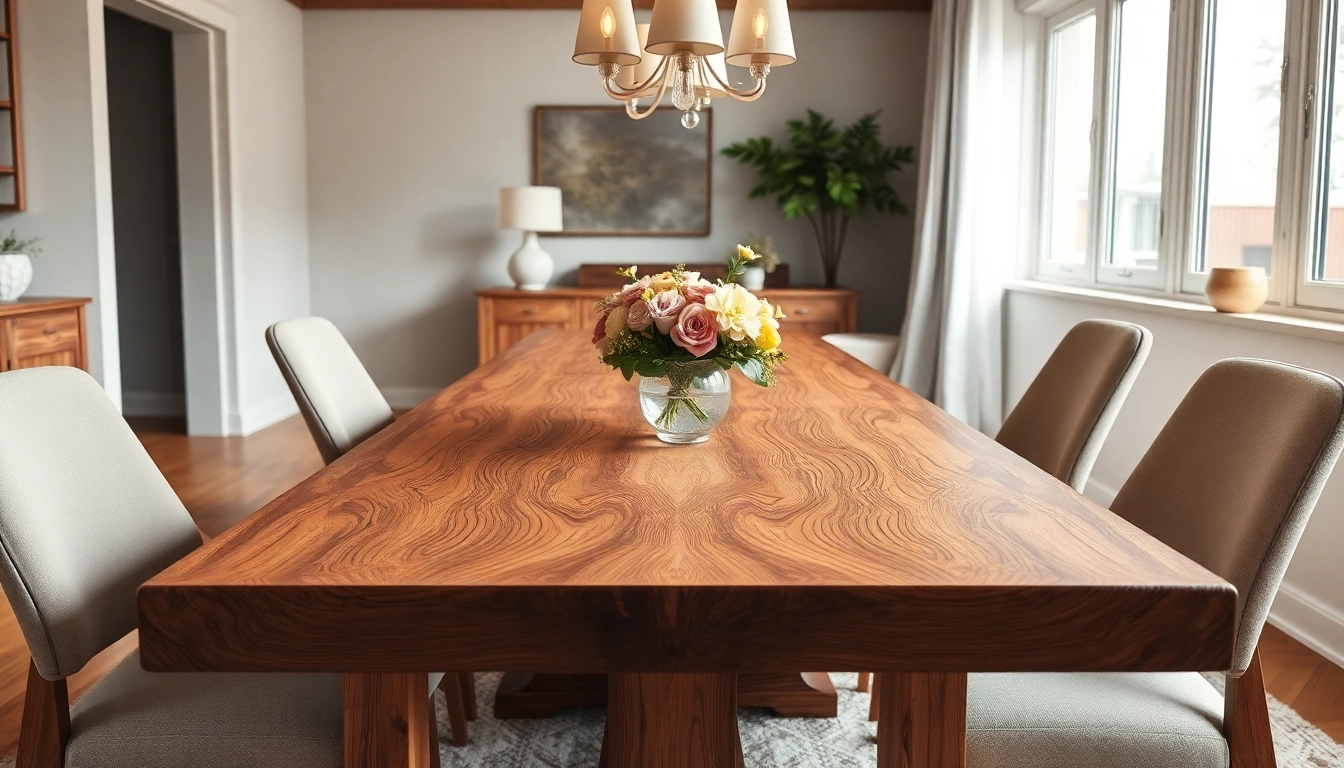 Handcrafted dining table made from solid American hardwood in a modern dining room