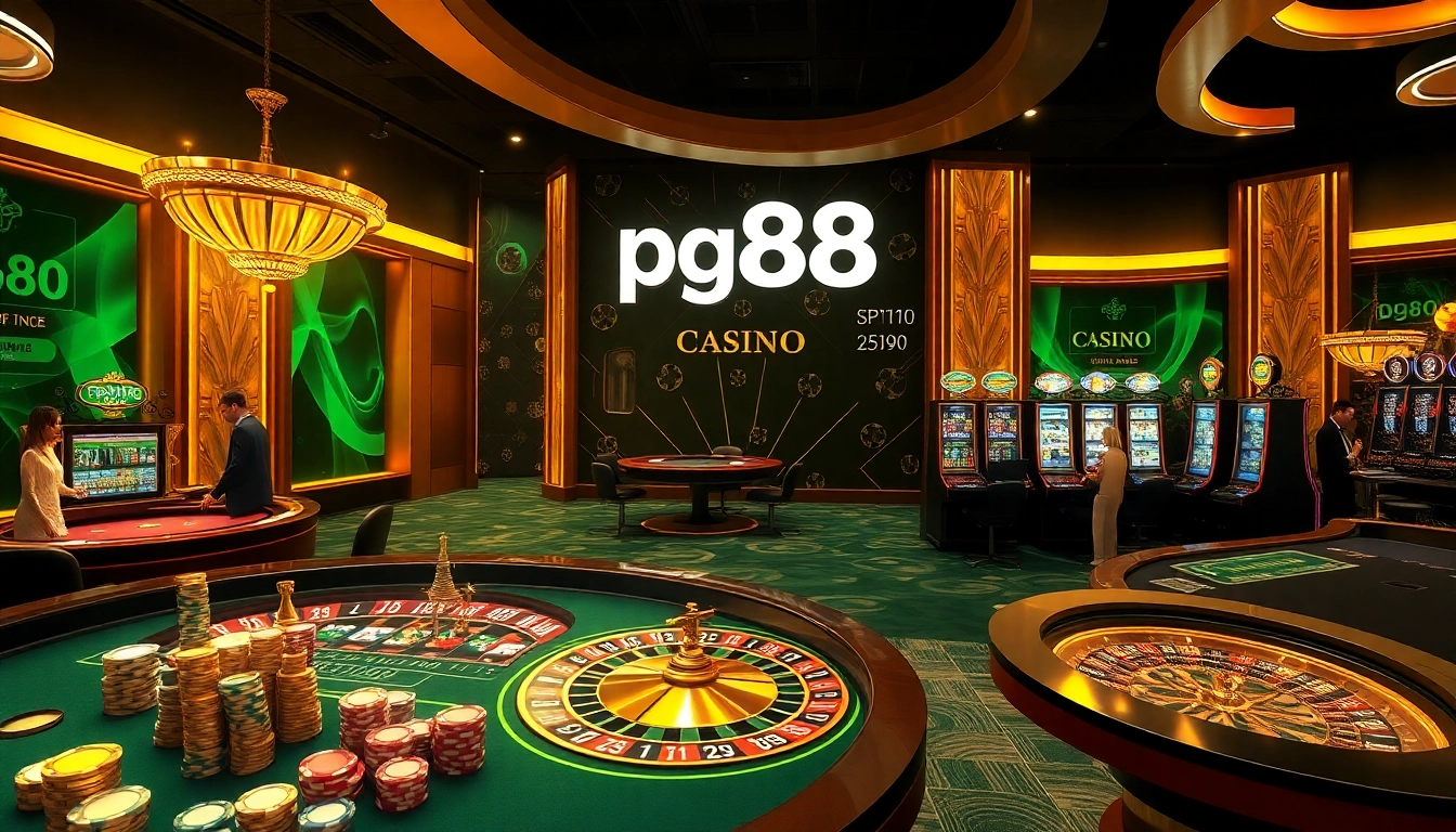 Experience the excitement of pg88 with engaging online casino games featuring elegant poker chips and a vibrant roulette wheel.