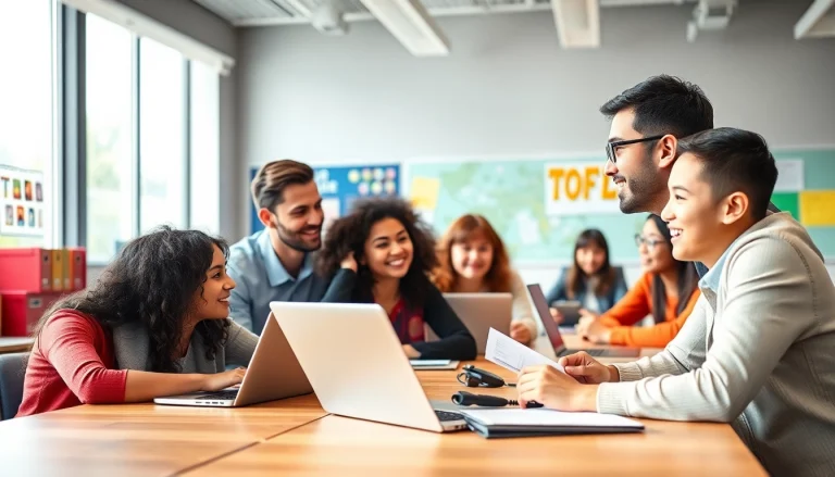 TOEFL expert help guiding students in an interactive classroom environment.