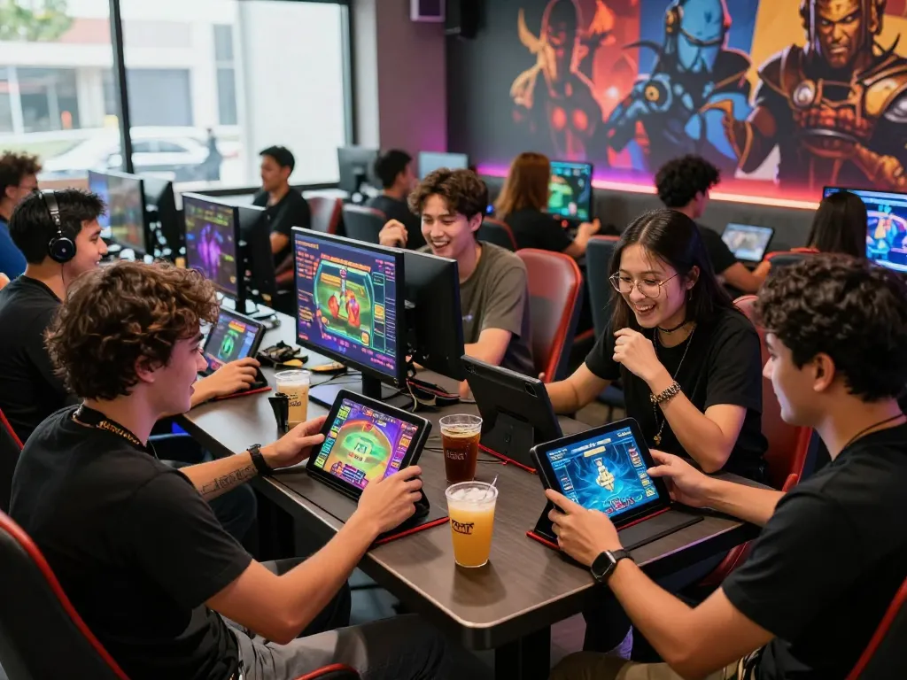 Group enjoying the latest Go88 games in a lively gaming lounge atmosphere.