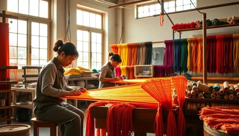 Katoen wordt vakkundig geweven in een levendige textielwerkplaats.