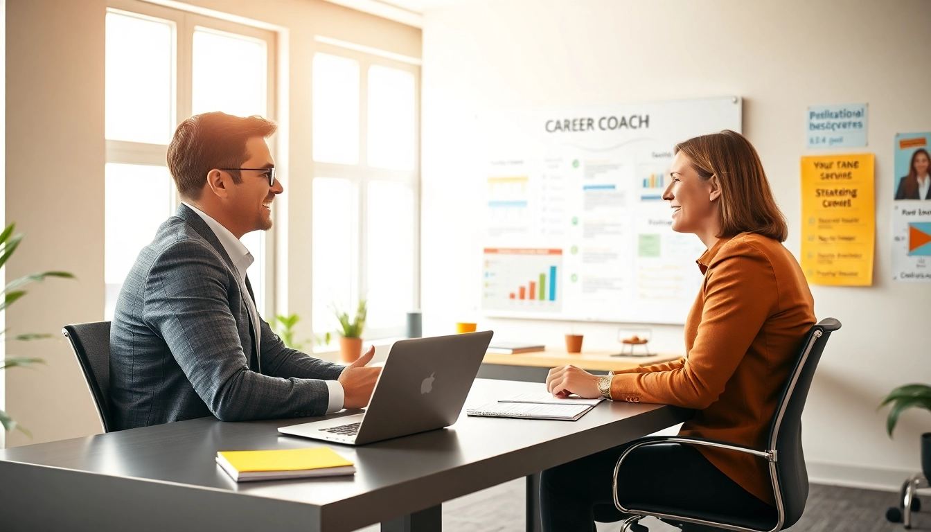 Engaging career coaching session with a professional coach and client discussing career paths.