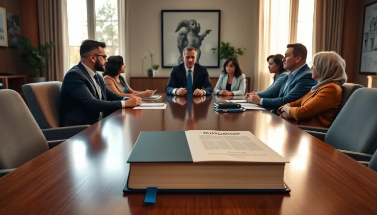 Enduring Guardian concept illustrated with a trusting lawyer consulting diverse clients in a bright office.