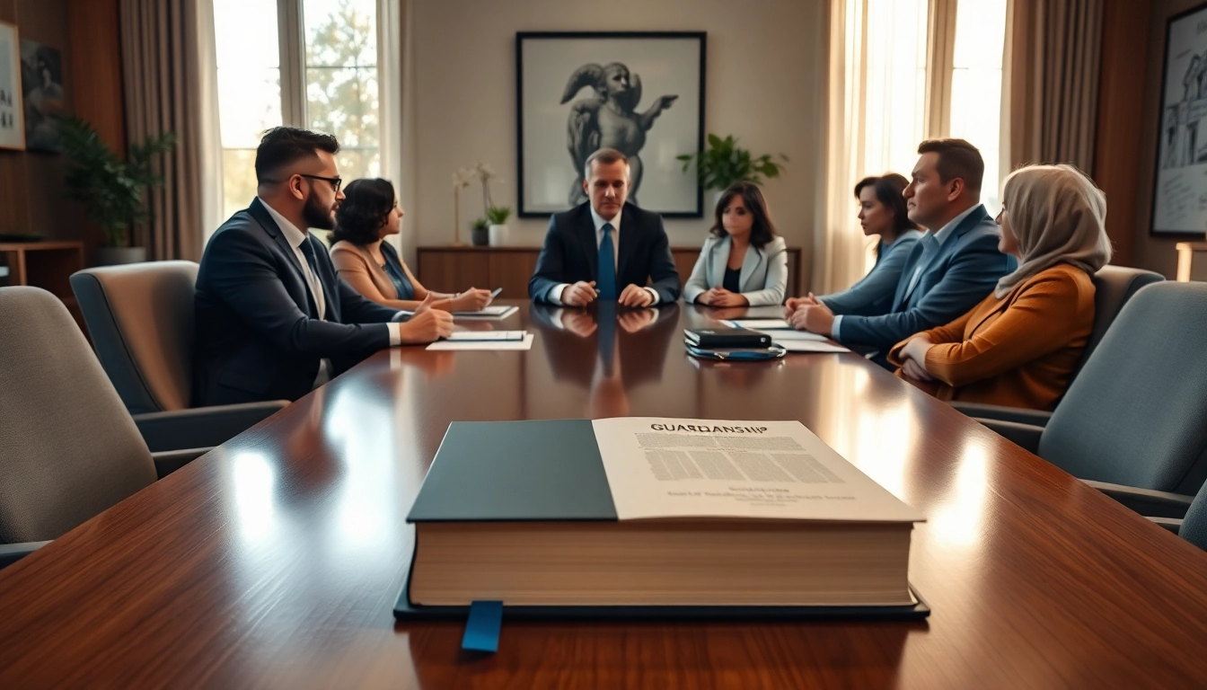 Enduring Guardian concept illustrated with a trusting lawyer consulting diverse clients in a bright office.