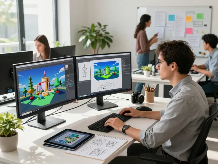 Designer converting Image to 3D models in a modern tech workspace.