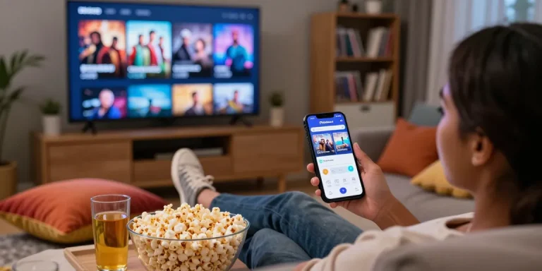 Pikashow APK displayed on a smartphone while streaming movies in a cozy home setting.