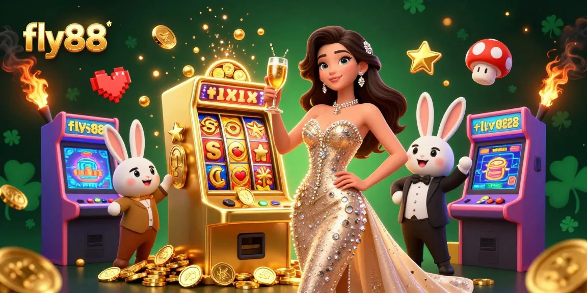 Experience the fly88 thrilling slot jackpot excitement with ornate characters and glowing game elements.
