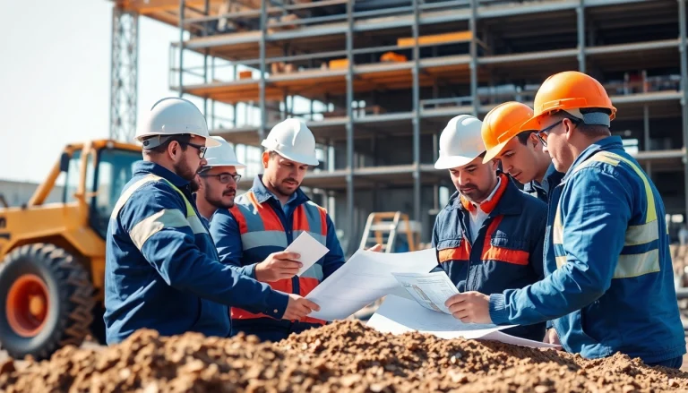 Engage in construction assessment testing with engineers analyzing soil samples on-site