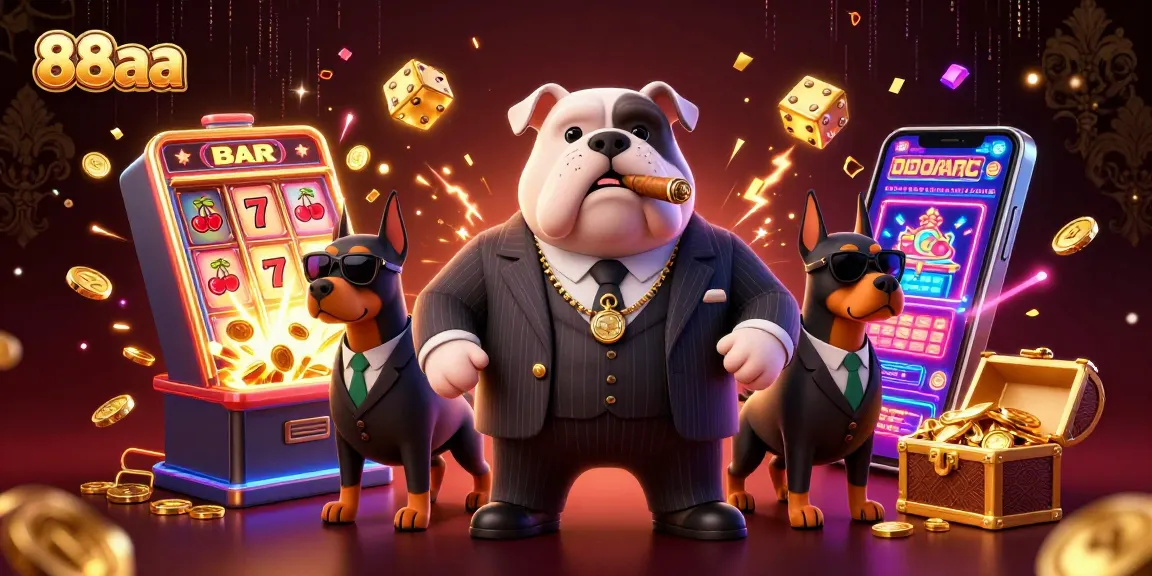 Experience thrilling slots at 88aa with a vibrant illustration of a casino scene.