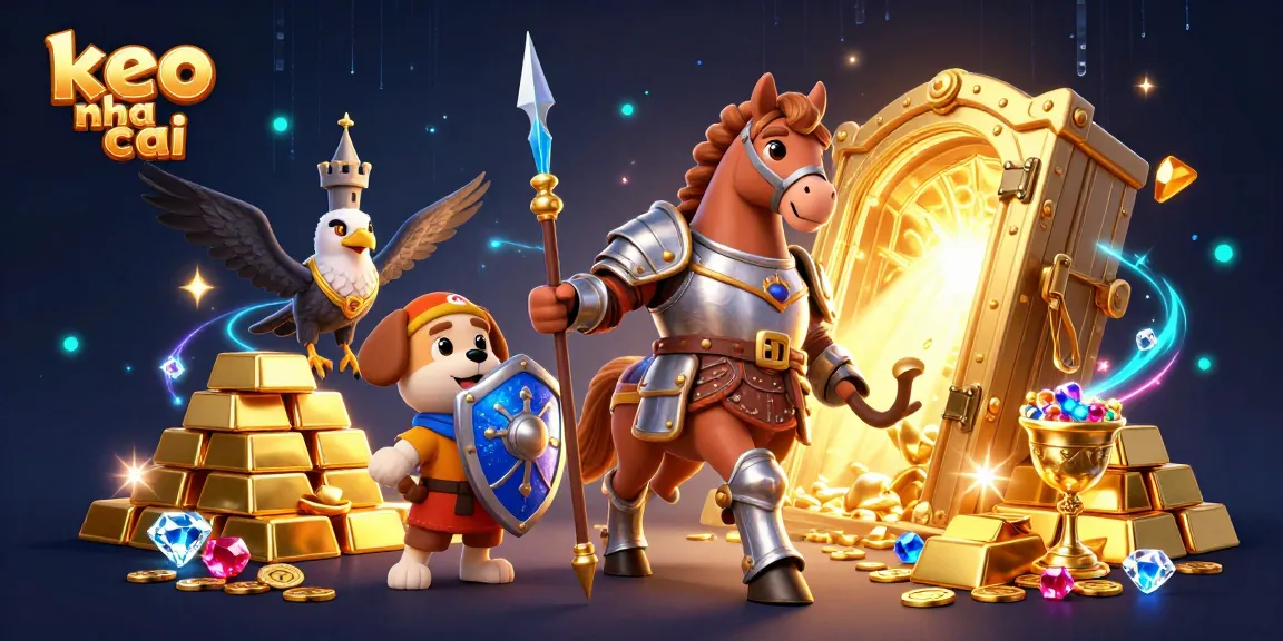 Experience keo nha cai betting strategies with a knight, puppy, and falcon in a rich, dynamic casino setting.