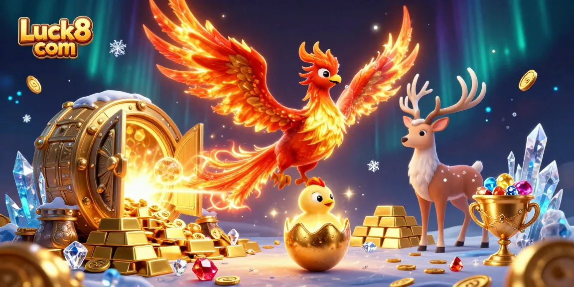 Experience the excitement of Luck8 com with a vibrant 3D casino scene featuring treasure and gaming elements.