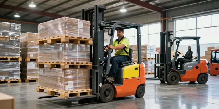 Operator using the best electric stacker in Texas to lift pallets efficiently in a modern warehouse environment.